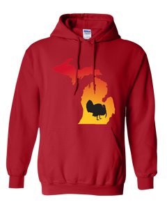 Pullover Hooded Sweatshirt Michigan Red Turkey Vibrant Design High Quality Tight Knit Ring Spun Low Maintenance Cotton Printed With The Newest Available Color Transfer Technology