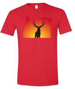 Short Sleeve T-Shirt Oregon Red Mule Deer Vibrant Design High Quality Tight Knit Ring Spun Low Maintenance Cotton Printed With The Newest Available Color Transfer Technology