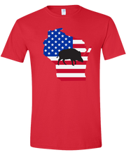 Load image into Gallery viewer, Short Sleeve T-Shirt Wisconsin Red Wild Hog Vibrant Design High Quality Tight Knit Ring Spun Low Maintenance Cotton Printed With The Newest Available Color Transfer Technology
