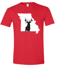 Load image into Gallery viewer, Short Sleeve T-Shirt Missouri Red Whitetail Deer Vibrant Design High Quality Tight Knit Ring Spun Low Maintenance Cotton Printed With The Newest Available Color Transfer Technology