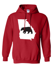 Load image into Gallery viewer, Pullover Hooded Sweatshirt Georgia Red Black Bear Vibrant Design High Quality Tight Knit Ring Spun Low Maintenance Cotton Printed With The Newest Available Color Transfer Technology