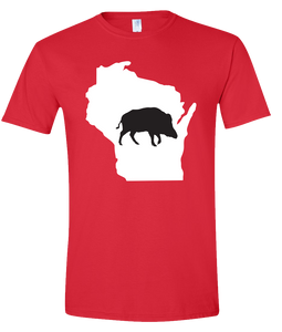 Short Sleeve T-Shirt Wisconsin Red Wild Hog Vibrant Design High Quality Tight Knit Ring Spun Low Maintenance Cotton Printed With The Newest Available Color Transfer Technology