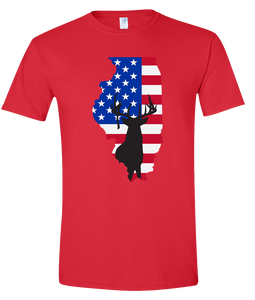Short Sleeve T-Shirt Illinois Red Whitetail Deer Vibrant Design High Quality Tight Knit Ring Spun Low Maintenance Cotton Printed With The Newest Available Color Transfer Technology