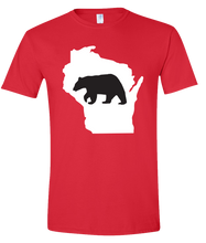 Load image into Gallery viewer, Short Sleeve T-Shirt Wisconsin Red Black Bear Vibrant Design High Quality Tight Knit Ring Spun Low Maintenance Cotton Printed With The Newest Available Color Transfer Technology