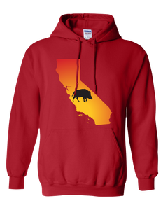 Pullover Hooded Sweatshirt California Red Wild Hog Vibrant Design High Quality Tight Knit Ring Spun Low Maintenance Cotton Printed With The Newest Available Color Transfer Technology