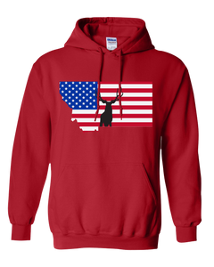 Pullover Hooded Sweatshirt Montana Red Mule Deer Vibrant Design High Quality Tight Knit Ring Spun Low Maintenance Cotton Printed With The Newest Available Color Transfer Technology