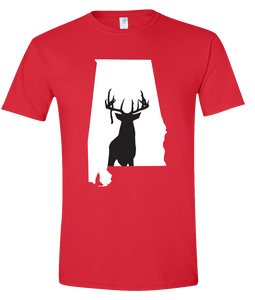 Short Sleeve T-Shirt Alabama Red Whitetail Deer Vibrant Design High Quality Tight Knit Ring Spun Low Maintenance Cotton Printed With The Newest Available Color Transfer Technology