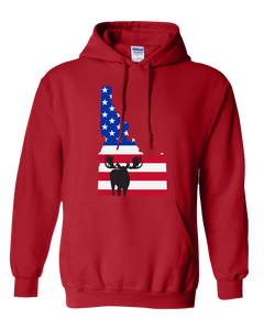 Pullover Hooded Sweatshirt Idaho Red Moose Vibrant Design High Quality Tight Knit Ring Spun Low Maintenance Cotton Printed With The Newest Available Color Transfer Technology