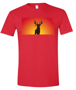 Short Sleeve T-Shirt Kansas Red Whitetail Deer Vibrant Design High Quality Tight Knit Ring Spun Low Maintenance Cotton Printed With The Newest Available Color Transfer Technology