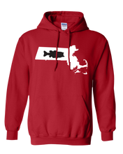 Load image into Gallery viewer, Pullover Hooded Sweatshirt Massachusetts Red Large Mouth Bass Vibrant Design High Quality Tight Knit Ring Spun Low Maintenance Cotton Printed With The Newest Available Color Transfer Technology