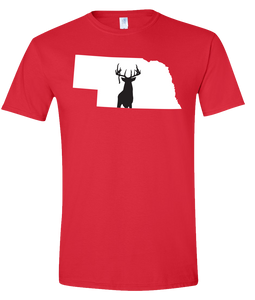 Short Sleeve T-Shirt Nebraska Red Whitetail Deer Vibrant Design High Quality Tight Knit Ring Spun Low Maintenance Cotton Printed With The Newest Available Color Transfer Technology