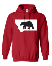 Load image into Gallery viewer, Pullover Hooded Sweatshirt Montana Red Black Bear Vibrant Design High Quality Tight Knit Ring Spun Low Maintenance Cotton Printed With The Newest Available Color Transfer Technology
