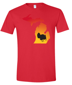 Short Sleeve T-Shirt Michigan Red Turkey Vibrant Design High Quality Tight Knit Ring Spun Low Maintenance Cotton Printed With The Newest Available Color Transfer Technology