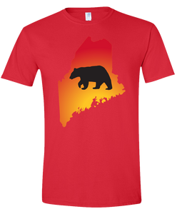 Short Sleeve T-Shirt Maine Red Black Bear Vibrant Design High Quality Tight Knit Ring Spun Low Maintenance Cotton Printed With The Newest Available Color Transfer Technology