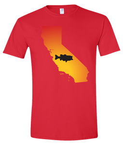 Short Sleeve T-Shirt California Red Large Mouth Bass Vibrant Design High Quality Tight Knit Ring Spun Low Maintenance Cotton Printed With The Newest Available Color Transfer Technology