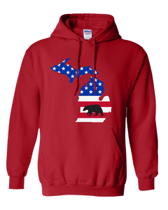 Pullover Hooded Sweatshirt Michigan Red Black Bear Vibrant Design High Quality Tight Knit Ring Spun Low Maintenance Cotton Printed With The Newest Available Color Transfer Technology