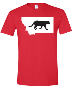 Short Sleeve T-Shirt Montana Red Mountain Lion Vibrant Design High Quality Tight Knit Ring Spun Low Maintenance Cotton Printed With The Newest Available Color Transfer Technology