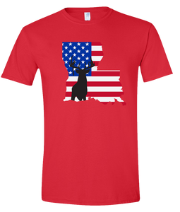 Short Sleeve T-Shirt Louisiana Red Whitetail Deer Vibrant Design High Quality Tight Knit Ring Spun Low Maintenance Cotton Printed With The Newest Available Color Transfer Technology