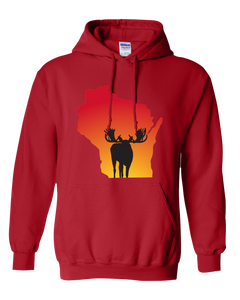 Pullover Hooded Sweatshirt Wisconsin Red Moose Vibrant Design High Quality Tight Knit Ring Spun Low Maintenance Cotton Printed With The Newest Available Color Transfer Technology