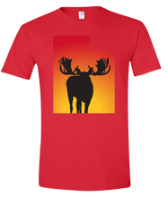 Load image into Gallery viewer, Short Sleeve T-Shirt Utah Red Moose Vibrant Design High Quality Tight Knit Ring Spun Low Maintenance Cotton Printed With The Newest Available Color Transfer Technology