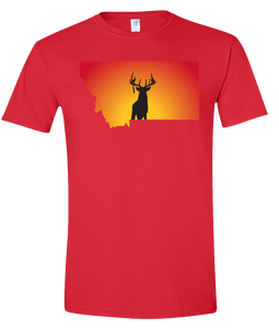 Short Sleeve T-Shirt Montana Red Whitetail Deer Vibrant Design High Quality Tight Knit Ring Spun Low Maintenance Cotton Printed With The Newest Available Color Transfer Technology