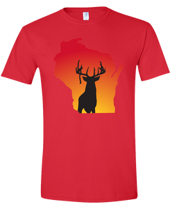 Short Sleeve T-Shirt Wisconsin Red Whitetail Deer Vibrant Design High Quality Tight Knit Ring Spun Low Maintenance Cotton Printed With The Newest Available Color Transfer Technology