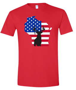Short Sleeve T-Shirt Wisconsin Red Whitetail Deer Vibrant Design High Quality Tight Knit Ring Spun Low Maintenance Cotton Printed With The Newest Available Color Transfer Technology