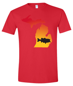 Short Sleeve T-Shirt Michigan Red Large Mouth Bass Vibrant Design High Quality Tight Knit Ring Spun Low Maintenance Cotton Printed With The Newest Available Color Transfer Technology