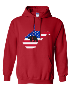 Pullover Hooded Sweatshirt West Virginia Red Black Bear Vibrant Design High Quality Tight Knit Ring Spun Low Maintenance Cotton Printed With The Newest Available Color Transfer Technology