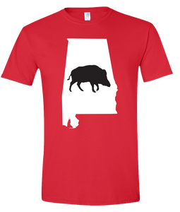 Short Sleeve T-Shirt Alabama Red Wild Hog Vibrant Design High Quality Tight Knit Ring Spun Low Maintenance Cotton Printed With The Newest Available Color Transfer Technology