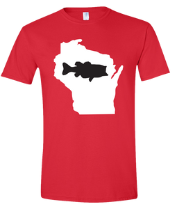 Short Sleeve T-Shirt Wisconsin Red Large Mouth Bass Vibrant Design High Quality Tight Knit Ring Spun Low Maintenance Cotton Printed With The Newest Available Color Transfer Technology