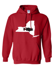 Load image into Gallery viewer, Pullover Hooded Sweatshirt New York Red Large Mouth Bass Vibrant Design High Quality Tight Knit Ring Spun Low Maintenance Cotton Printed With The Newest Available Color Transfer Technology