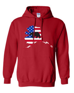 Pullover Hooded Sweatshirt Alaska Red Black Bear Vibrant Design High Quality Tight Knit Ring Spun Low Maintenance Cotton Printed With The Newest Available Color Transfer Technology