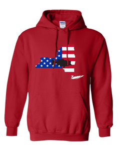 Pullover Hooded Sweatshirt New York Red Large Mouth Bass Vibrant Design High Quality Tight Knit Ring Spun Low Maintenance Cotton Printed With The Newest Available Color Transfer Technology