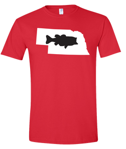 Short Sleeve T-Shirt Nebraska Red Large Mouth Bass Vibrant Design High Quality Tight Knit Ring Spun Low Maintenance Cotton Printed With The Newest Available Color Transfer Technology