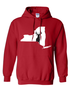 Pullover Hooded Sweatshirt New York Red Whitetail Deer Vibrant Design High Quality Tight Knit Ring Spun Low Maintenance Cotton Printed With The Newest Available Color Transfer Technology