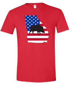 Short Sleeve T-Shirt Georgia Red Wild Hog Vibrant Design High Quality Tight Knit Ring Spun Low Maintenance Cotton Printed With The Newest Available Color Transfer Technology
