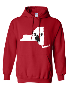 Pullover Hooded Sweatshirt New York Red Moose Vibrant Design High Quality Tight Knit Ring Spun Low Maintenance Cotton Printed With The Newest Available Color Transfer Technology
