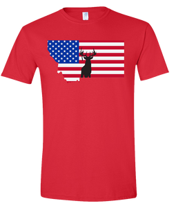 Short Sleeve T-Shirt Montana Red Whitetail Deer Vibrant Design High Quality Tight Knit Ring Spun Low Maintenance Cotton Printed With The Newest Available Color Transfer Technology