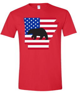 Short Sleeve T-Shirt Arkansas Red Black Bear Vibrant Design High Quality Tight Knit Ring Spun Low Maintenance Cotton Printed With The Newest Available Color Transfer Technology
