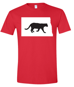 Short Sleeve T-Shirt North Dakota Red Mountain Lion Vibrant Design High Quality Tight Knit Ring Spun Low Maintenance Cotton Printed With The Newest Available Color Transfer Technology