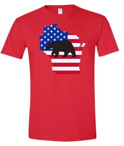 Short Sleeve T-Shirt Wisconsin Red Black Bear Vibrant Design High Quality Tight Knit Ring Spun Low Maintenance Cotton Printed With The Newest Available Color Transfer Technology