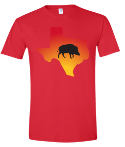 Short Sleeve T-Shirt Texas Red Wild Hog Vibrant Design High Quality Tight Knit Ring Spun Low Maintenance Cotton Printed With The Newest Available Color Transfer Technology