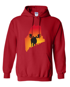 Pullover Hooded Sweatshirt Maine Red Moose Vibrant Design High Quality Tight Knit Ring Spun Low Maintenance Cotton Printed With The Newest Available Color Transfer Technology