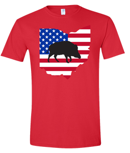 Short Sleeve T-Shirt Ohio Red Wild Hog Vibrant Design High Quality Tight Knit Ring Spun Low Maintenance Cotton Printed With The Newest Available Color Transfer Technology