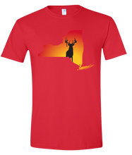 Load image into Gallery viewer, Short Sleeve T-Shirt New York Red Whitetail Deer Vibrant Design High Quality Tight Knit Ring Spun Low Maintenance Cotton Printed With The Newest Available Color Transfer Technology