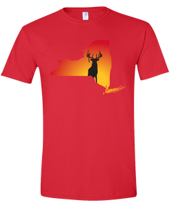 Short Sleeve T-Shirt New York Red Whitetail Deer Vibrant Design High Quality Tight Knit Ring Spun Low Maintenance Cotton Printed With The Newest Available Color Transfer Technology