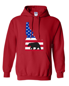 Pullover Hooded Sweatshirt Idaho Red Black Bear Vibrant Design High Quality Tight Knit Ring Spun Low Maintenance Cotton Printed With The Newest Available Color Transfer Technology