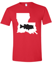 Load image into Gallery viewer, Short Sleeve T-Shirt Louisiana Red Large Mouth Bass Vibrant Design High Quality Tight Knit Ring Spun Low Maintenance Cotton Printed With The Newest Available Color Transfer Technology