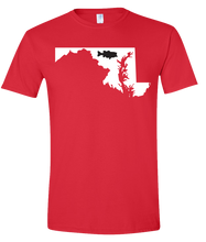 Load image into Gallery viewer, Short Sleeve T-Shirt Maryland Red Large Mouth Bass Vibrant Design High Quality Tight Knit Ring Spun Low Maintenance Cotton Printed With The Newest Available Color Transfer Technology